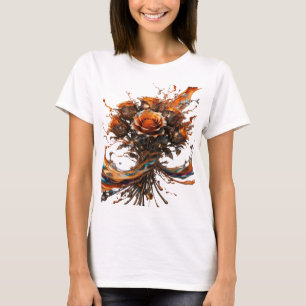 Camiseta Lindo Prata ROSAS LARANJAS EM FLOR METÁLICA