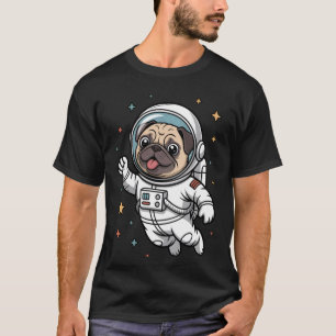 Camiseta Lindo Pug Astronauta Cartoon Cachorro Espacial Cac