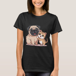 Camiseta Lindo Pug e Gato Melhores Amigos – Adorável Kawa