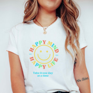 Camiseta Lindo Retro Feliz Mente Feliz Vida