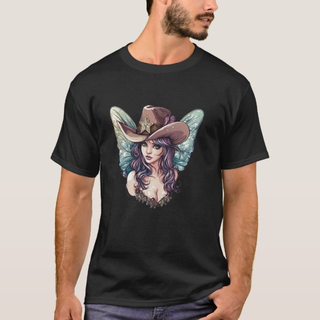 Camiseta Lindo Rosto de Fada com Asas e Roupa de Chapéu de  (Frente)