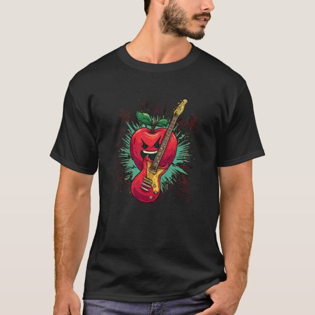 Camiseta Lindo Traje de Maçã de Rock com Lindo Violão para  (Frente)