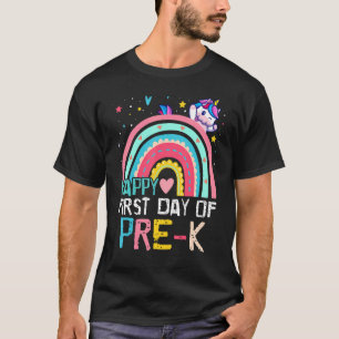 Camiseta Lindo Unicórnio Arco-Íris Feliz Primeiro Dia De Pr