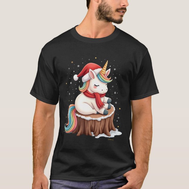 Camiseta Lindo Unicórnio com Cachecol Natal Xmas Férias T-S (Frente)