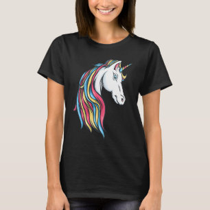 Camiseta Lindo Unicórnio de Chuva Colorida Cabeça Fluindo M