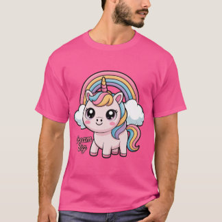 Camiseta Lindo Unicórnio Pastel com Arco-íris e Sonho de Nu