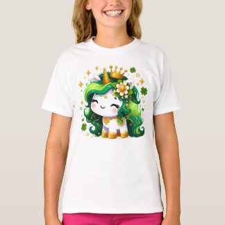 Camiseta Lindo Unicórnio Trevo Dia de São Patrício Meninas 