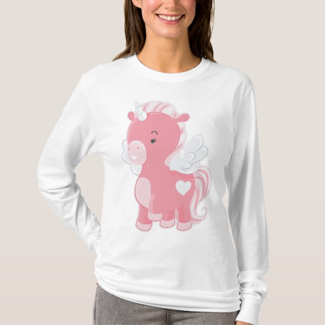 Camiseta Lindo Unicórnio Voador Rosa Pegacorn (Frente)