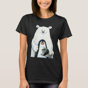Camiseta lindo urso polar e pinguim amantes de pássaros e p