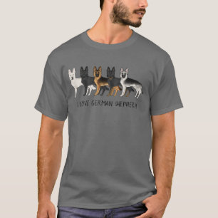 Camiseta Lindos cães pastores alemães Eu amo pastores alemã