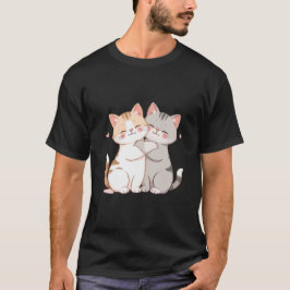 Camiseta Lindos Gatinhos Amigos de Coração Abraçados Arte d