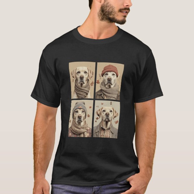 Camiseta Lindos Labradores Folhas de Outono Amantes de Cães (Frente)