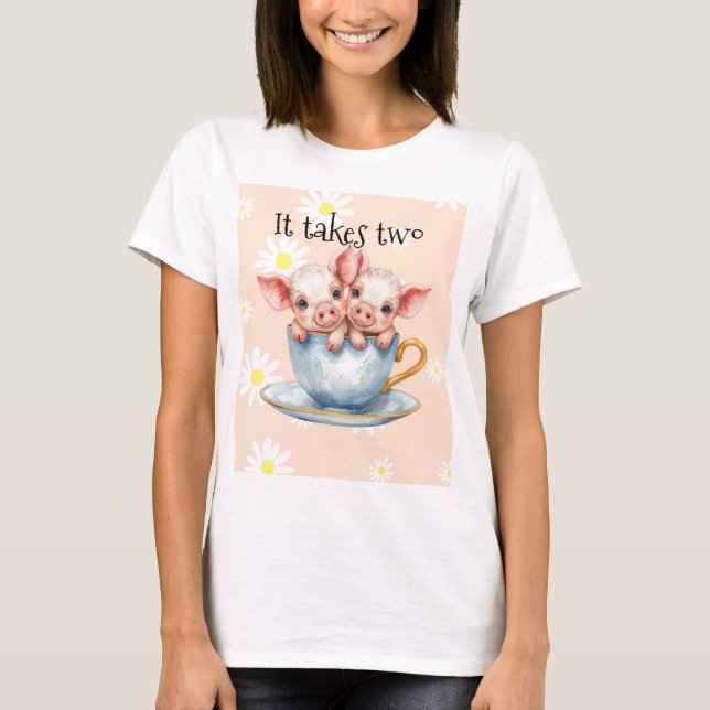 Camiseta Lindos Leitõezinhos de Xícara Gêmeos (Frente)
