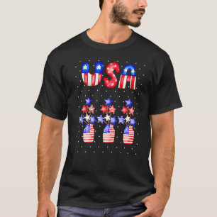 Camiseta Lindos Potes de Mason Patrióticos EUA Estrelas Flo