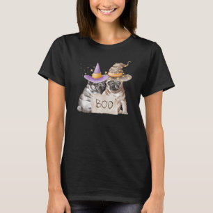 Camiseta Lindos Pug de Halloween Fantasma Boo Outono Femini