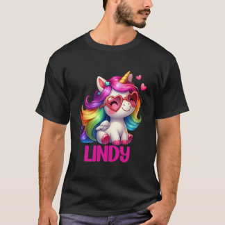 Camiseta Lindy Nome Personalizado Unicórnio Colorido Mulher