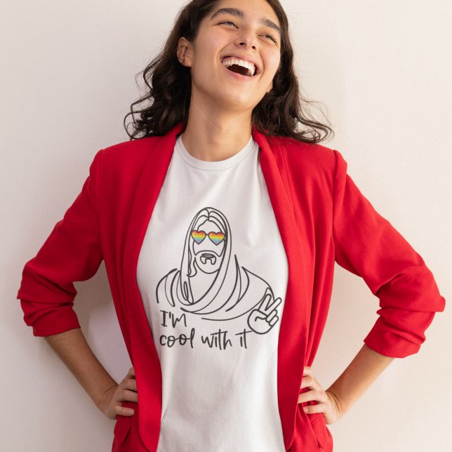 Camiseta Line Art Hippie Jesus Orgulho gay Rainbow Light (Criador carregado)