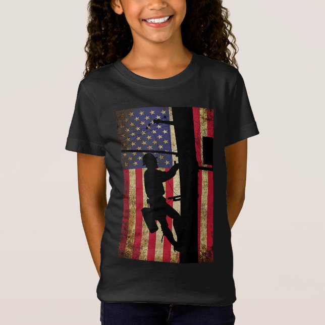 Camiseta Lineman American Flag Cable Lineman Gift (Frente)