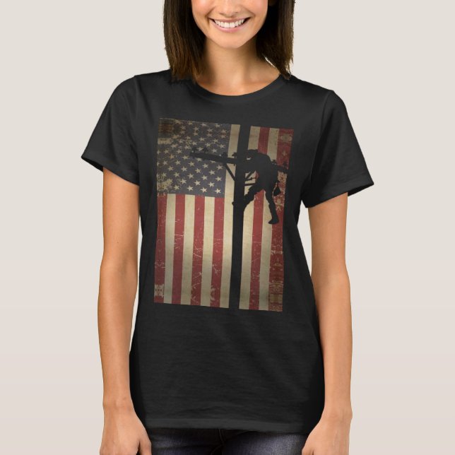 Camiseta Lineman American Flag Electric Cable (Frente)