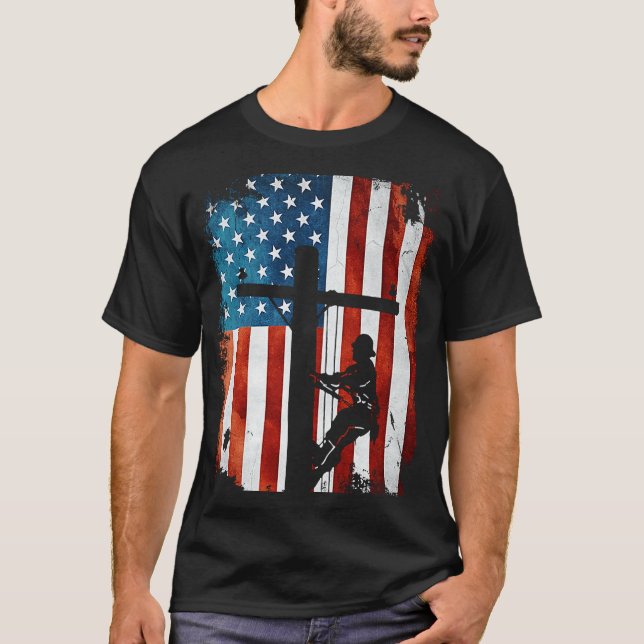 Camiseta Lineman American Flag Electric Cable (Frente)
