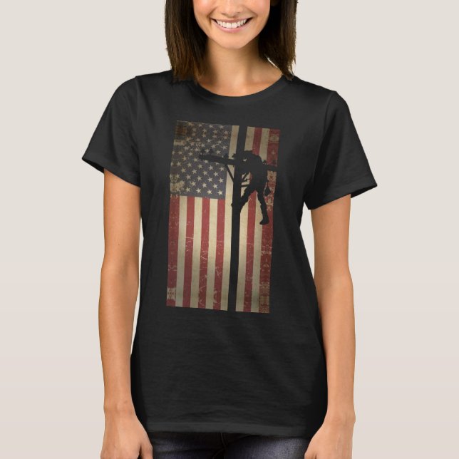 Camiseta Lineman American Flag Electric Cable (Frente)