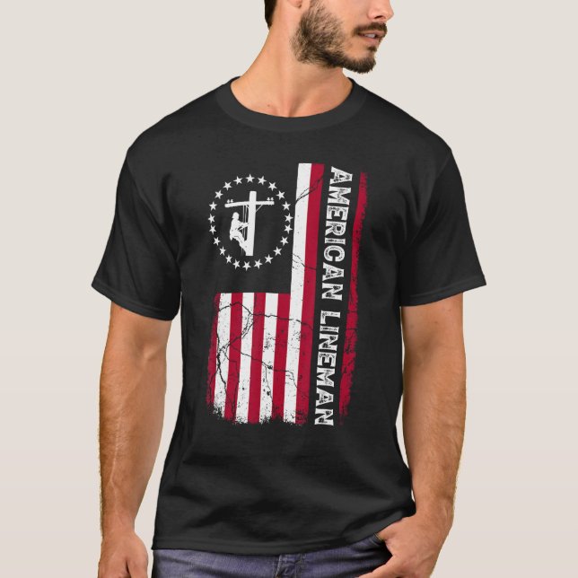 Camiseta Lineman American flag Electric Cable Patriotic Li (Frente)