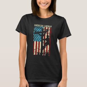Camiseta Lineman American Flag Electric Cable Patriótico