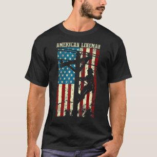 Camiseta Lineman American Flag Electric Cable Patriótico