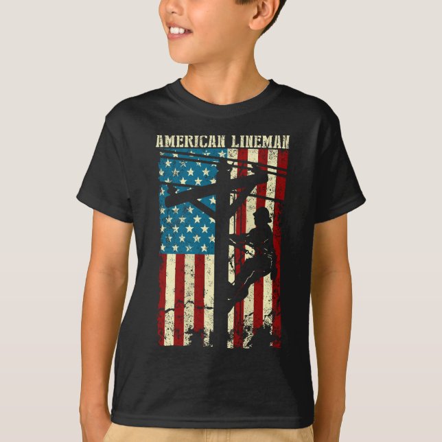 Camiseta Lineman American flag Electric Cable presente Patr (Frente)
