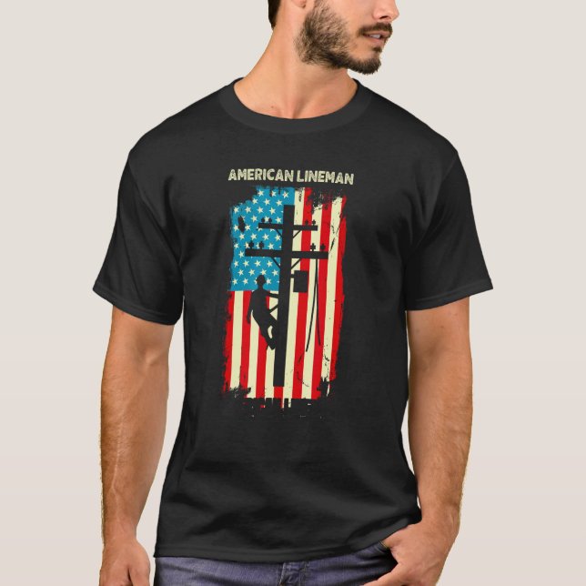 Camiseta Lineman American flag Electric Cable presente Patr (Frente)