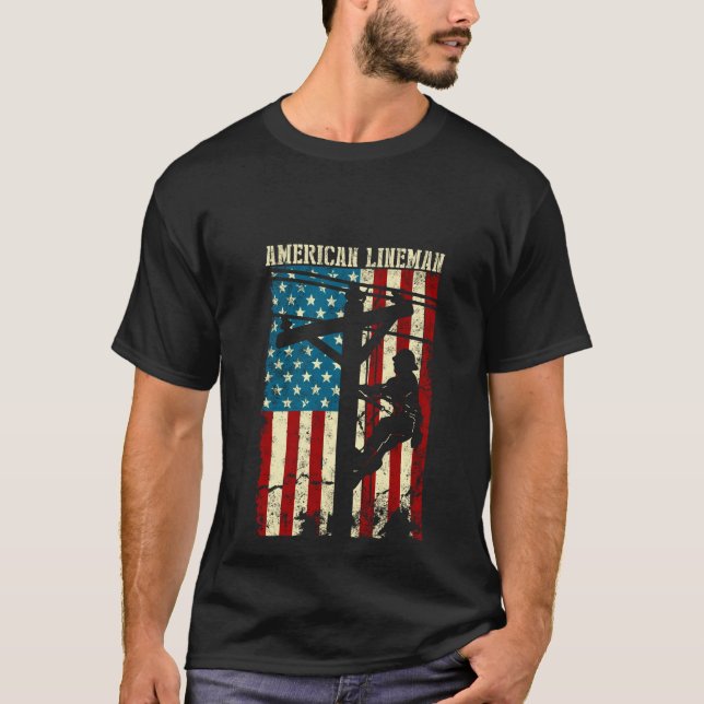 Camiseta Lineman American flag Electric Cable presente Patr (Frente)