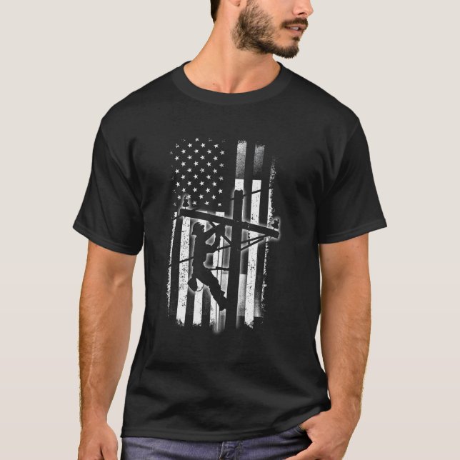 Camiseta Lineman American Flag Electrical Lineman Gear Usa (Frente)