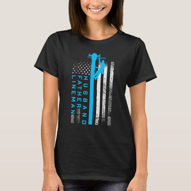 Camiseta Lineman Dia de os pais Electric Cable Lineman Husb (Frente)
