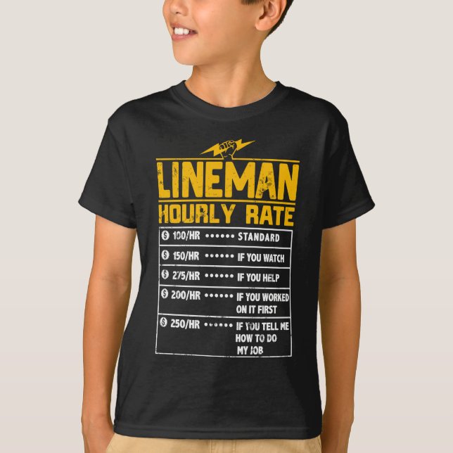 Camiseta Lineman Funny dá tarifa horária para Lineman (Frente)