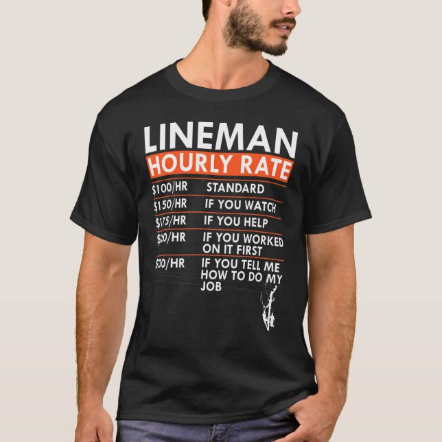 Camiseta Lineman Hourly Rate Power Electric Cable Labor Rat (Frente)