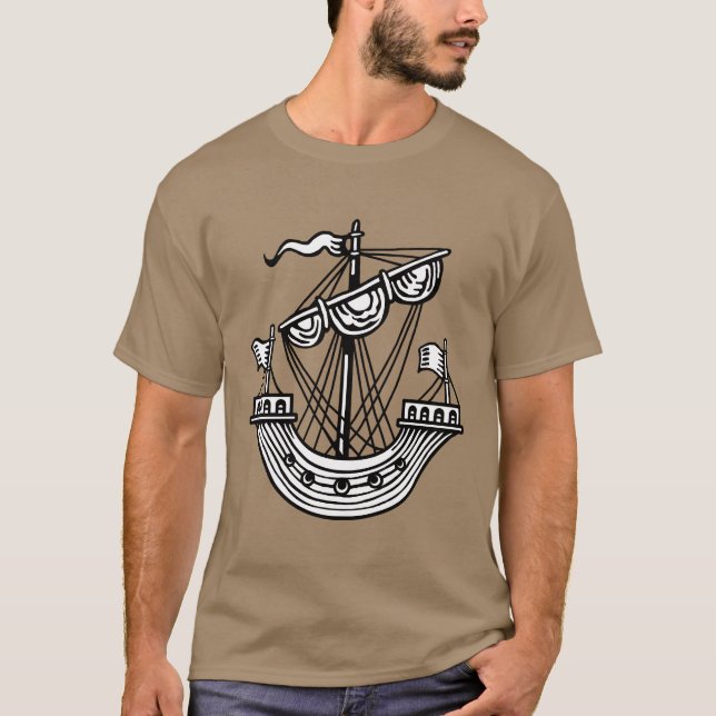 Camiseta Linfhad (navio heráldico) - Camisa-T preta (Frente)