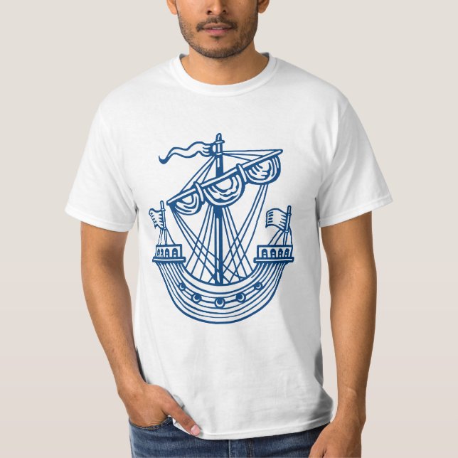 Camiseta Linfhad (Navio Heráldico) - Estilo Indigo Azul (Frente)