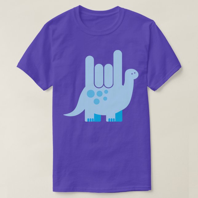 Camiseta Língua de Sinais Americana Dinossauro Eu Te Amo (Frente do Design)