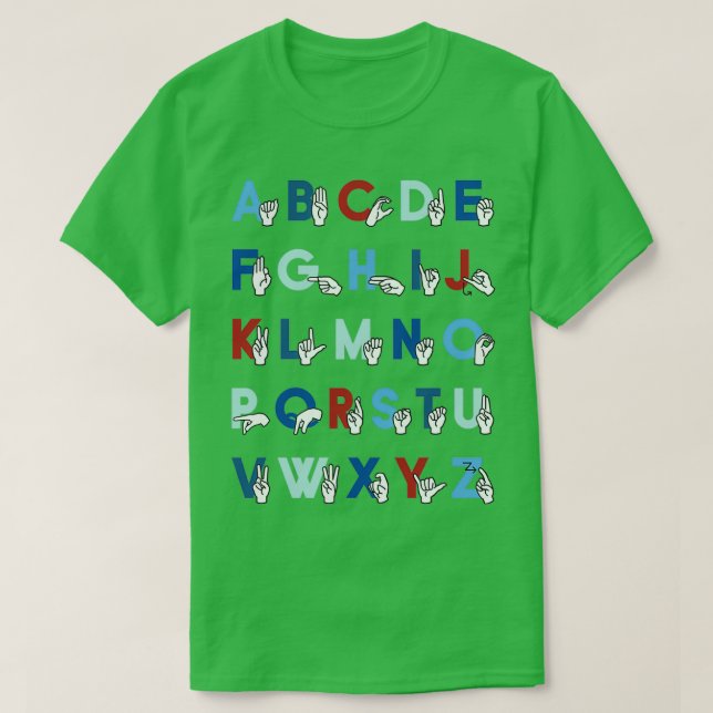 Camiseta Língua de Sinais ASL Alphabet Baseball (Frente do Design)