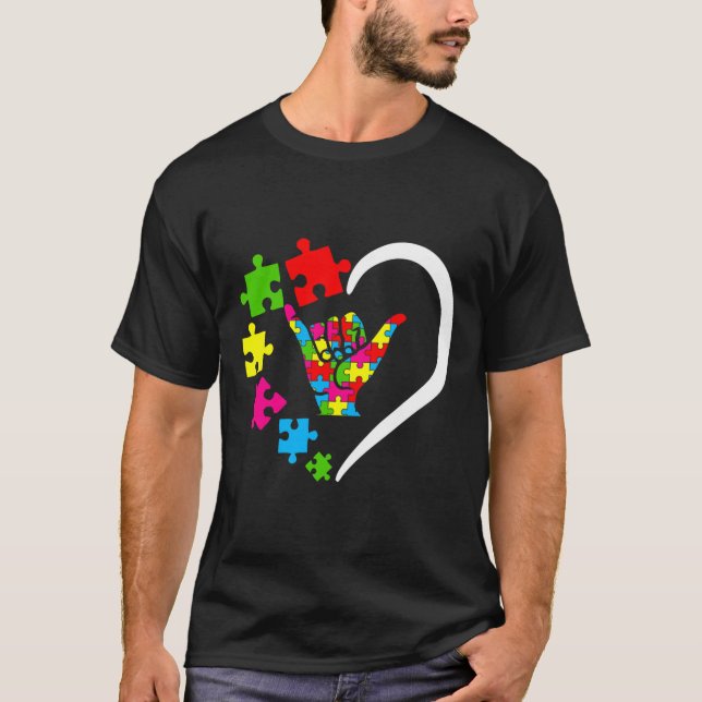 Camiseta Língua de Sinais ASL Ame Autismo Dia de Consciênci (Frente)