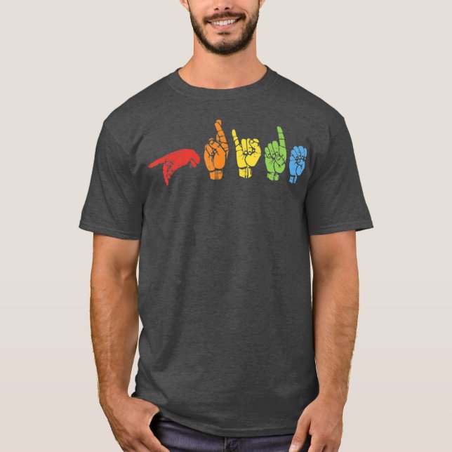 Camiseta Língua de sinais Engraçado Arco-íris Bandeira Gay  (Frente)