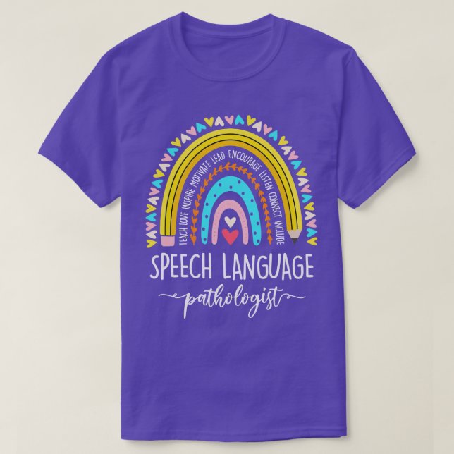 Camiseta Língua falante Patologista Rainbow Speech Therapy (Frente do Design)