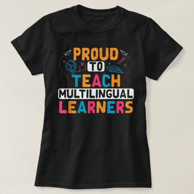 Camiseta Língua Linguista de Professores Multilíngue Ensino (Frente do Design)