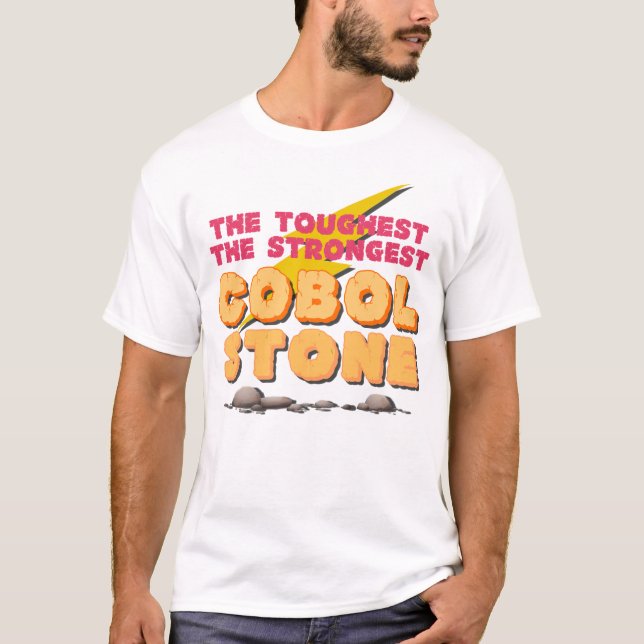 Camiseta Linguagem de programação Cobol como uma forte pedr (Frente)