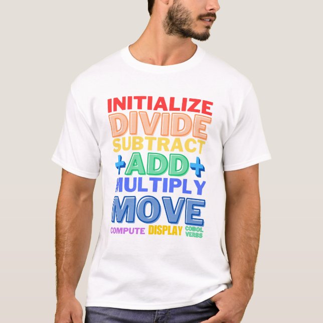 Camiseta Linguagem de Programação Cobol Verbos Básicos (Frente)