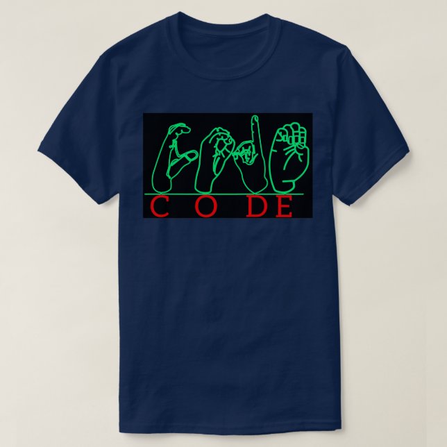 Camiseta Linguagem de Sinais ASL CÓDIGO de Gesto de Sem Mov (Frente do Design)