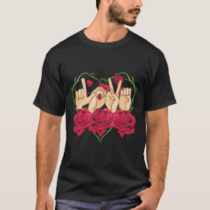 Camiseta Linguagem de Sinais de Amor Rosa Coração Consciênc