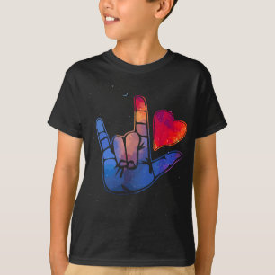 Camiseta Linguagem de Sinais Eu Amo Você Espacial Estrelas 