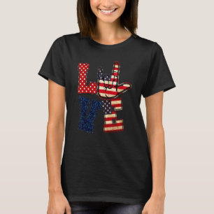 Camiseta Linguagem De Sinal Asl Eu Te Amo Bandeira American