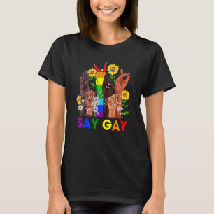 Camiseta Linguagem De Sinal De Mão Diga Gay Falando Lgbt Or
